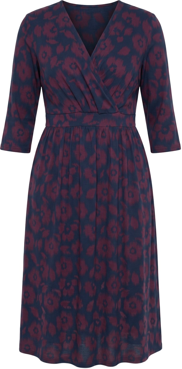Ulla Popken - Dames - Jersey jurk wikkellook V-hals 3/4-mouwen - Marine - Maat 58+