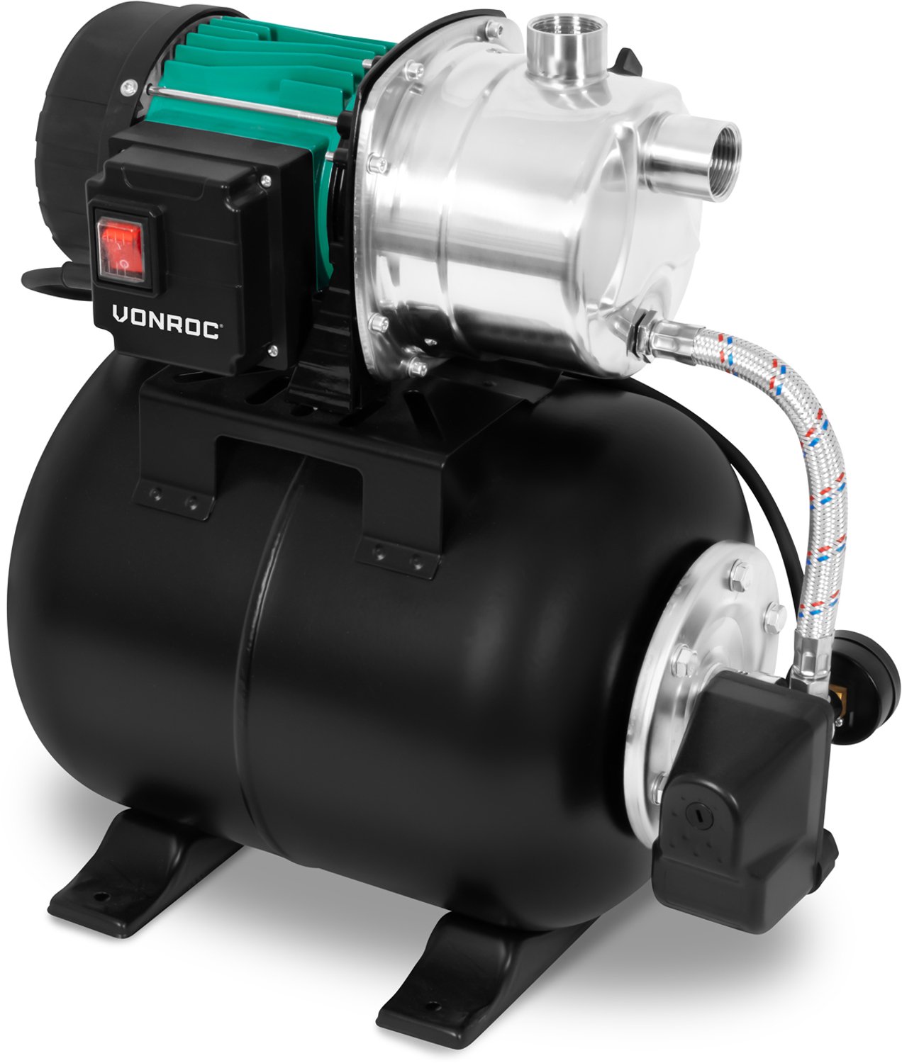 VONROC Hydrofoorpomp met 19L tank – 1000W – 3500 l/h – 4,4 bar – drukschakelaar