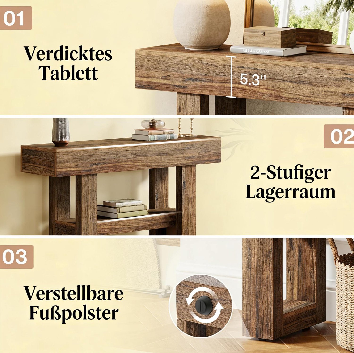 CHICFURN Sidetable - 2 niveaus opbergruimte - verstelbare voeten - MDF - Bruin