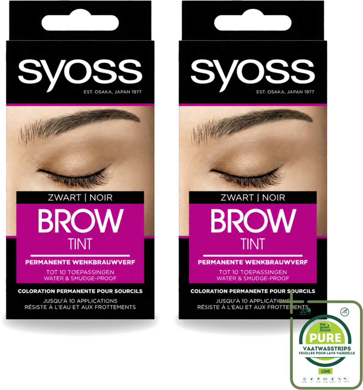 2 x SYOSS - Brow Tint Zwart - Wenkbrauwverf - Langdurige Kleur - Tot 10 Toepassingen - Grootverpakking - Vaatwasstrips - Wenkbrauwverf - Permanente Wenkbrauwverf - Zwart Wenkbrauwverf - Grijze Haartjes Verbergen - Langdurige Kleur
