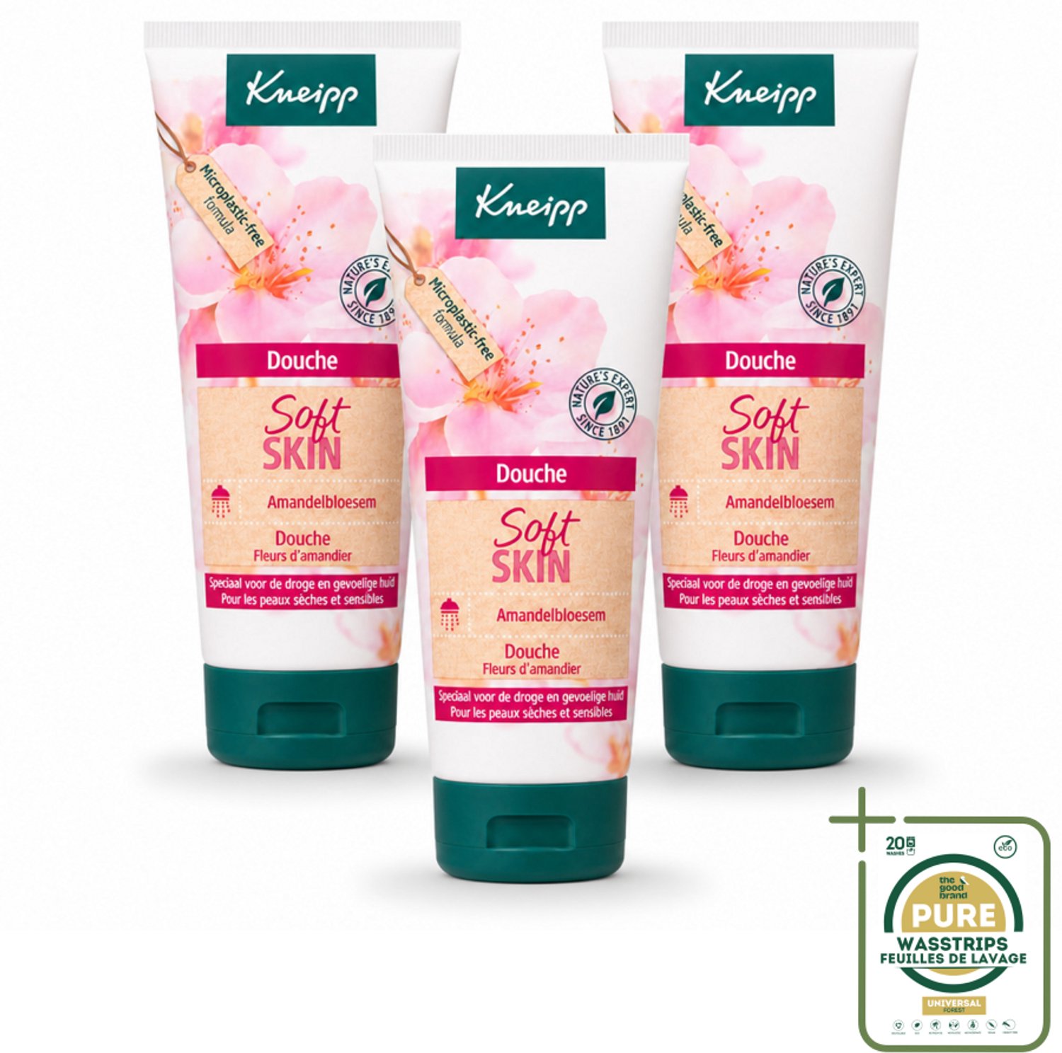 3 x Kneipp – Amandel – Douche – 75 ml - Wasstrips - Amandel Douche - Douche Voor Gevoelige Huid - Zeepvrije Douche - Hydraterende Douche - Douche Voor Droge Huid