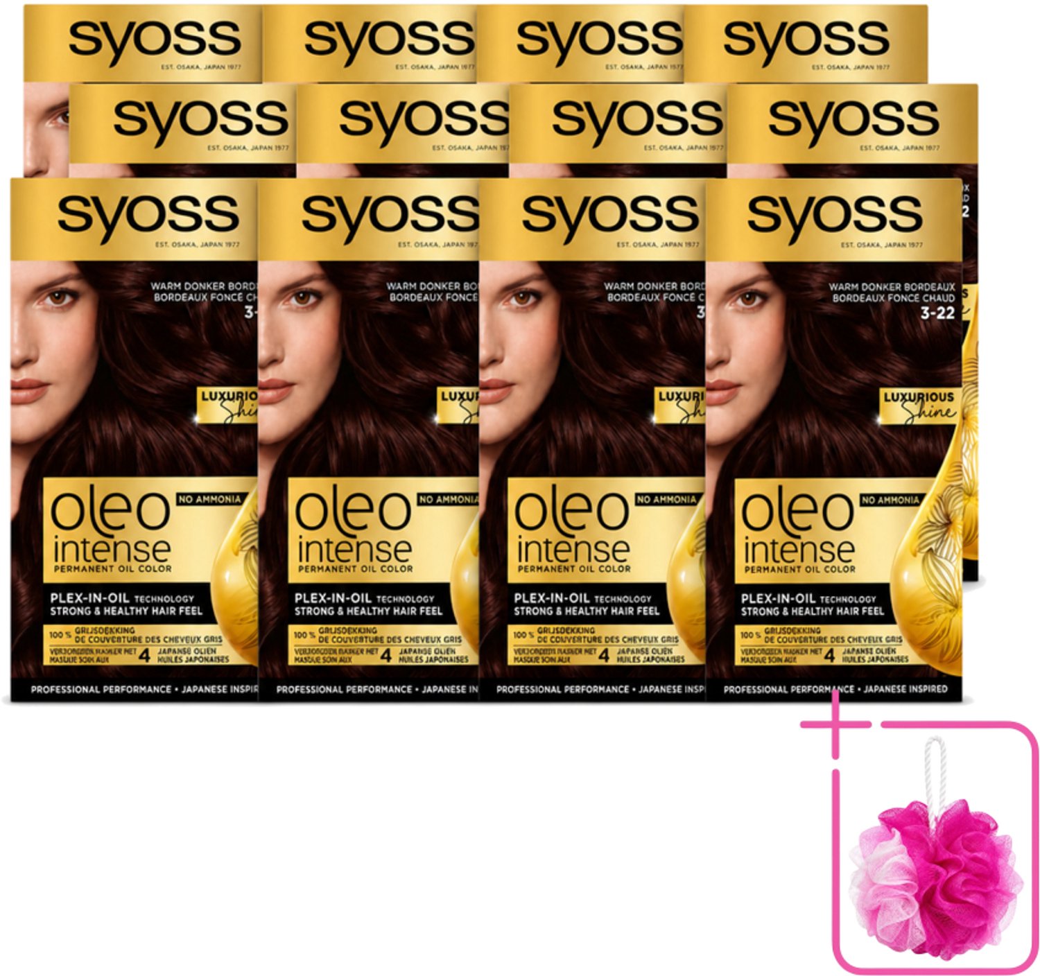 12 x SYOSS - Oleo Intense 3-22 - Haarverf - Permanente Haarkleuring - Warm Donker Bordeaux - Langdurige Kleur - Bulkverpakking - Haarkleur - Douchemop - Haarkleuring