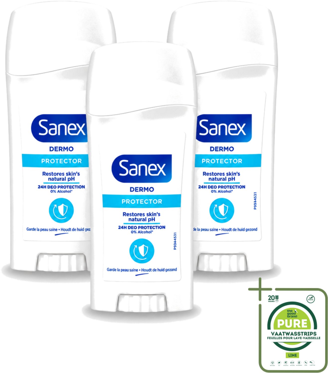 3 x Sanex - Deodorant Stick - Dermo Protector - Huidvriendelijke Formule - 65 ml - Grootverpakking - Vaatwasstrips - Deodorant Stick - Huidbescherming - Zweetbehandeling - Huidgeur - Huidverzorging