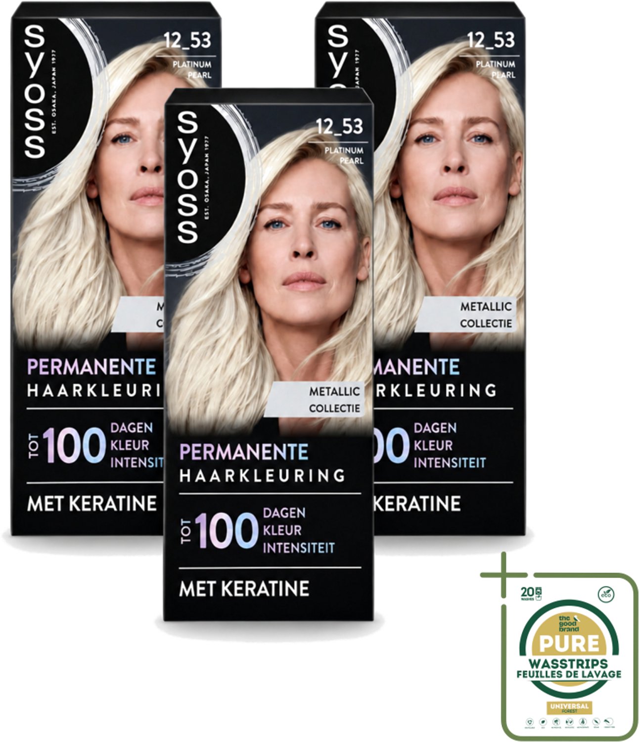3 x SYOSS - Coloration 12-53 Platinum Pearl - Haarverf - Grijsdekking - Vermindert Haarbreuk - Wasstrips - Haarverf - Grijsdekking - Permanent Haarkleur - Haarkleur - Haarverf Grijs