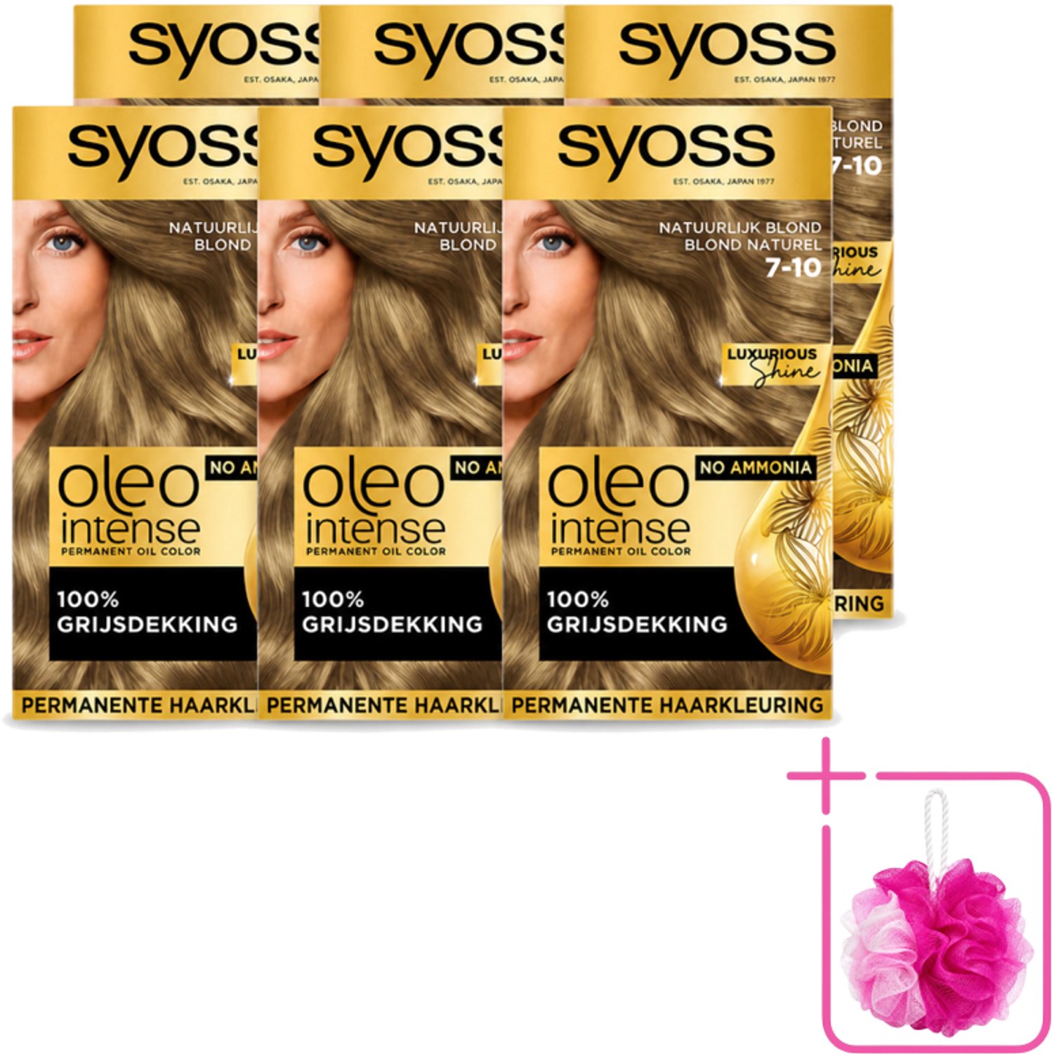 6 x SYOSS - Oleo Intense 7-10 - Haarverf - Permanente Haarkleuring - Natuurlijk blond - Langdurige Kleur - Bulkverpakking - Natuurlijk blond - Douchemop - Permanente haarkleuring