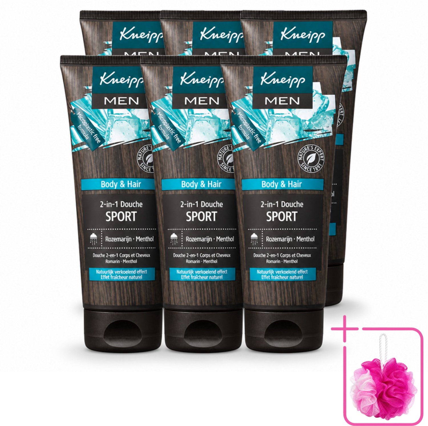 6 x Kneipp - Sport Douche 2‑in‑1 - Men - 200 ml - Bulkverpakking - Sportdouche - Douchemop - Herstel na sporten