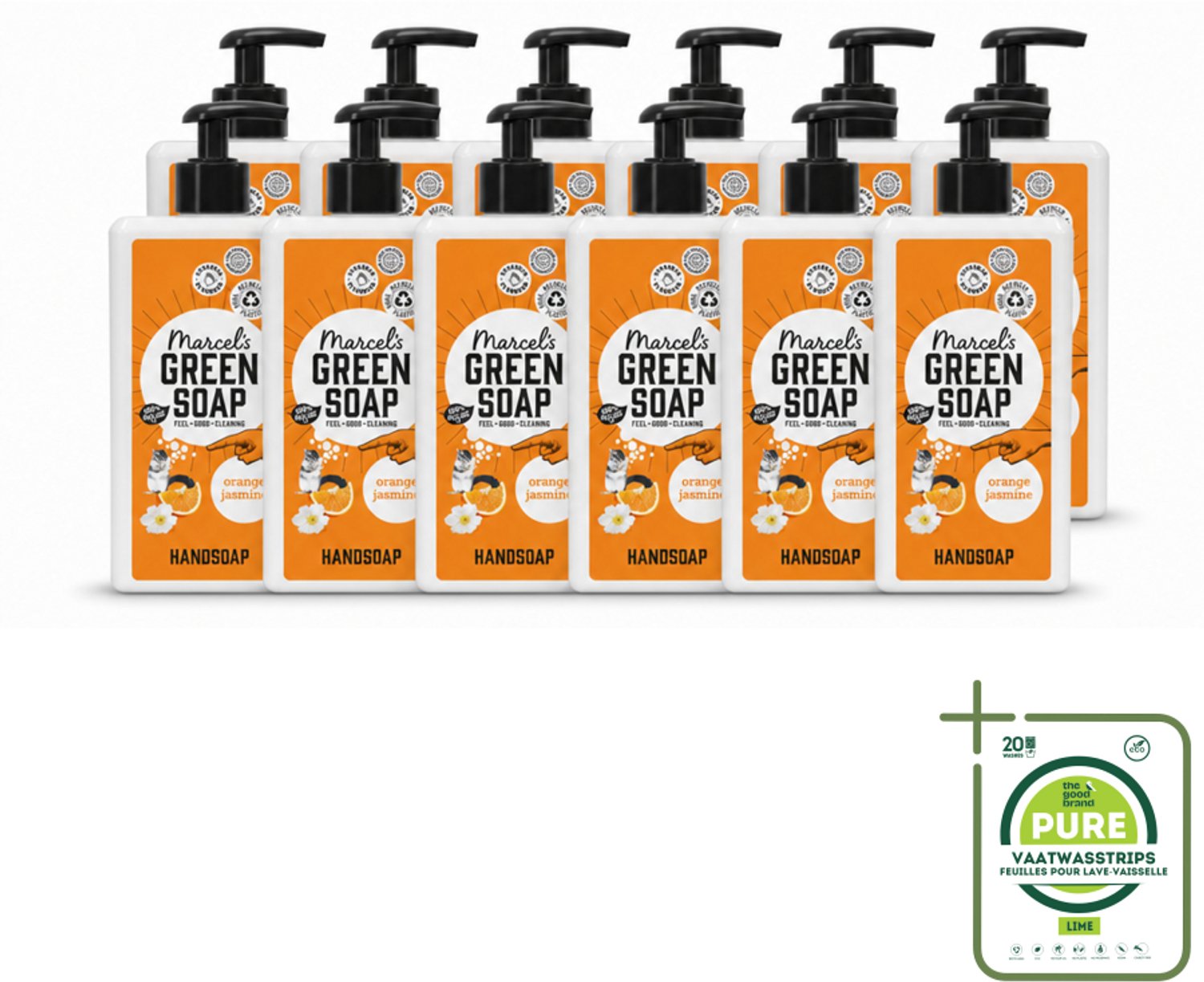 12 x Marcel's Green Soap - Handzeep - Sinaasappel & Jasmijn - Voor dagelijks gebruik - 500 ml - Grootverpakking - Vaatwasstrips - Handzeep - Natuurlijke Handzeep - Plantaardige Handzeep - Frisse Handzeep - Handverzorging