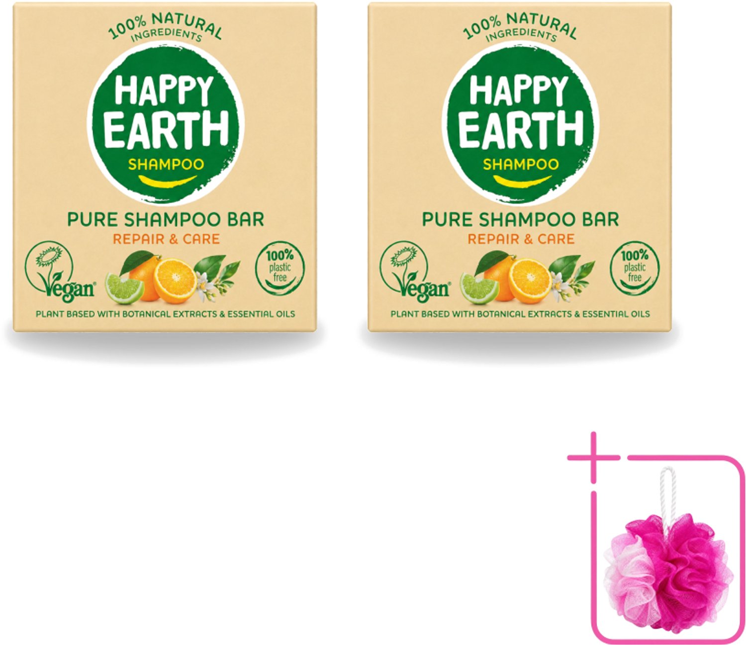 2 x Happy Earth – Shampoo Bar – 100% Natuurlijk Repair & Care – 70 g - Bulkverpakking - Shampoo bar - Douchemop - Droog haar