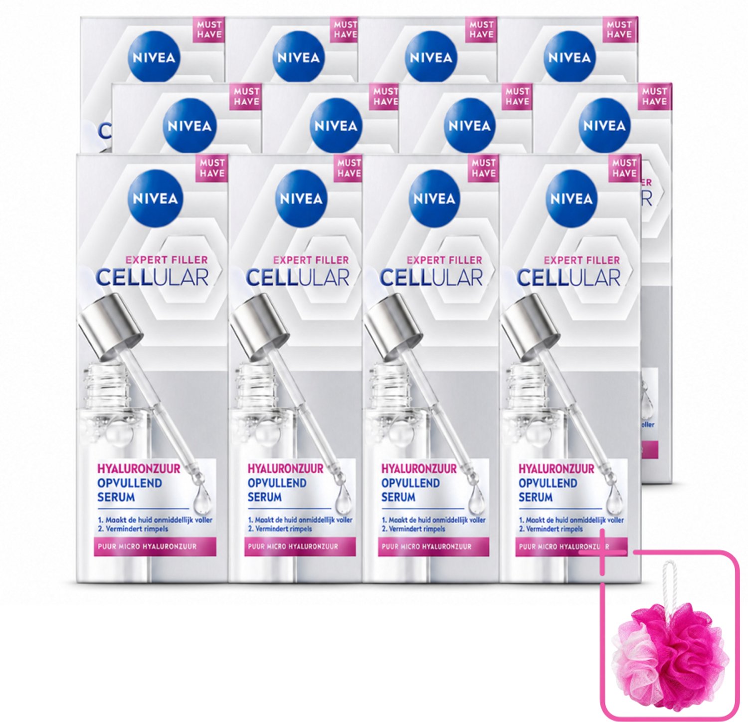 12 x Nivea - Cellular - Expert Filler Hyaluronzuur Serum - Rimpelvullend en Hydraterend - 30 ml - Bulkverpakking - Hyaluronzuur serum - Douchemop - Rimpelvulling