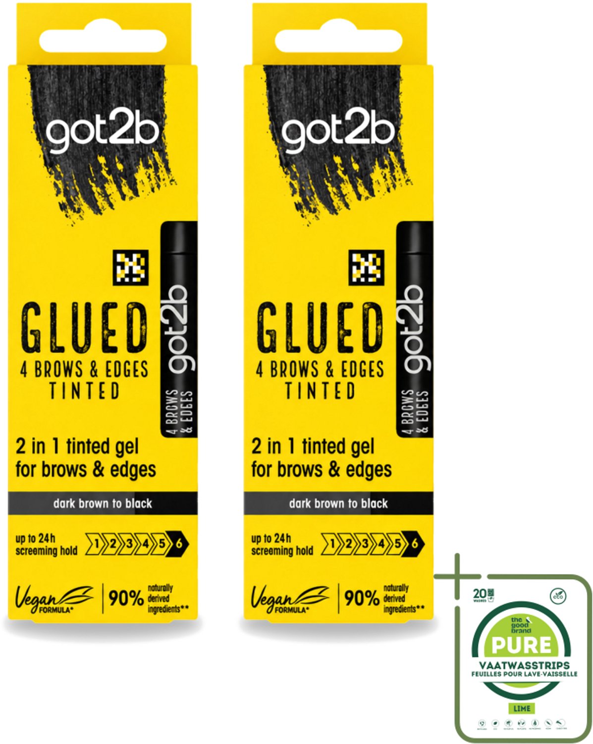 2 x Got2B - 2-in-1 Gel - Brows & Edges Zwart - 16 ml - Grootverpakking - Vaatwasstrips - Wenkbrauwen En Haarranden - Gestylde Brows - Haarranden - Zwart Gel - 2-in-1 Gel