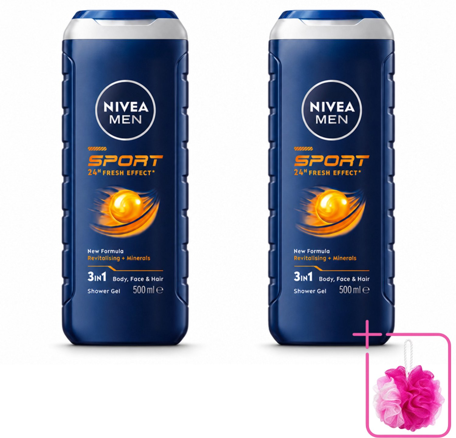 2 x NIVEA MEN - Douchegel - Sport - 500 ml - Bulkverpakking - Sportdouchegel - Douchemop - Mannelijke douchegel