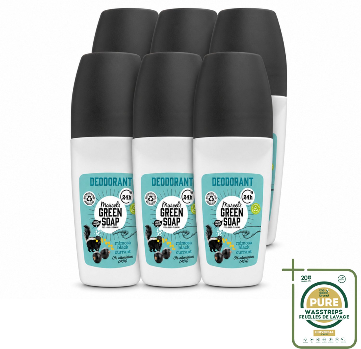6 x Marcel's Green Soap - Deodorant Roller - Mimosa & Blackcurrant - Langdurige frisheid - 50 ml - Wasstrips - Deodorant Roller - Natuurlijke Geur - Frisse Geur - Okselverzorging - Duurzame Deodorant