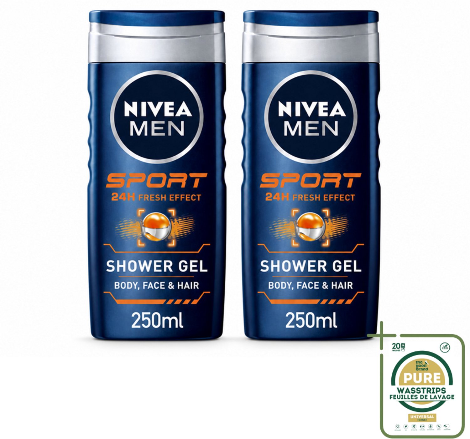 2 x NIVEA MEN – Douchegel – Sport – 250 ml - Wasstrips - Sportdouchegel - Fris Na Sporten - Verkoelend Na Inspanning - Sportgeur - Huid En Haar Verzorging