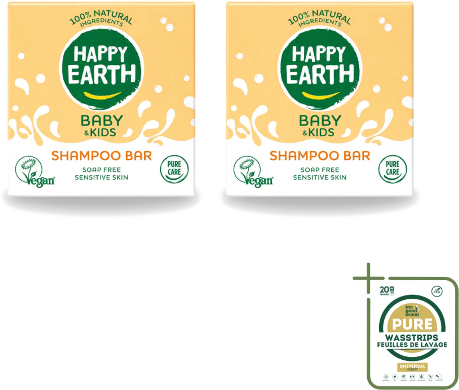 2 x Happy Earth – Shampoo Bar – 100% Natuurlijk Baby & Kids – 50 g - Wasstrips - Baby Shampoo - Natuurlijke Shampoo - Zeepvrije Shampoo - Kinderhuid - Allergeen