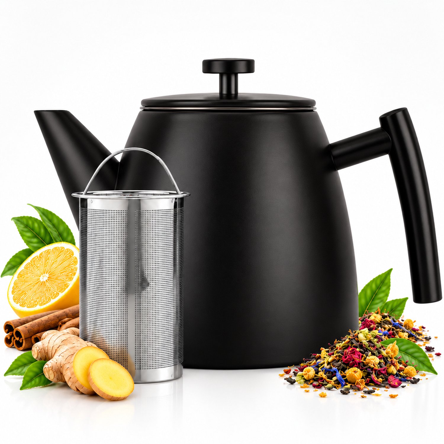 Bol.com Vaja® Theepot Juliette Zwart - Theepot - Theepot met filter - Theekan - Theepot Dubbelwandig - RVS Theekan - 1.2 Liter aanbieding