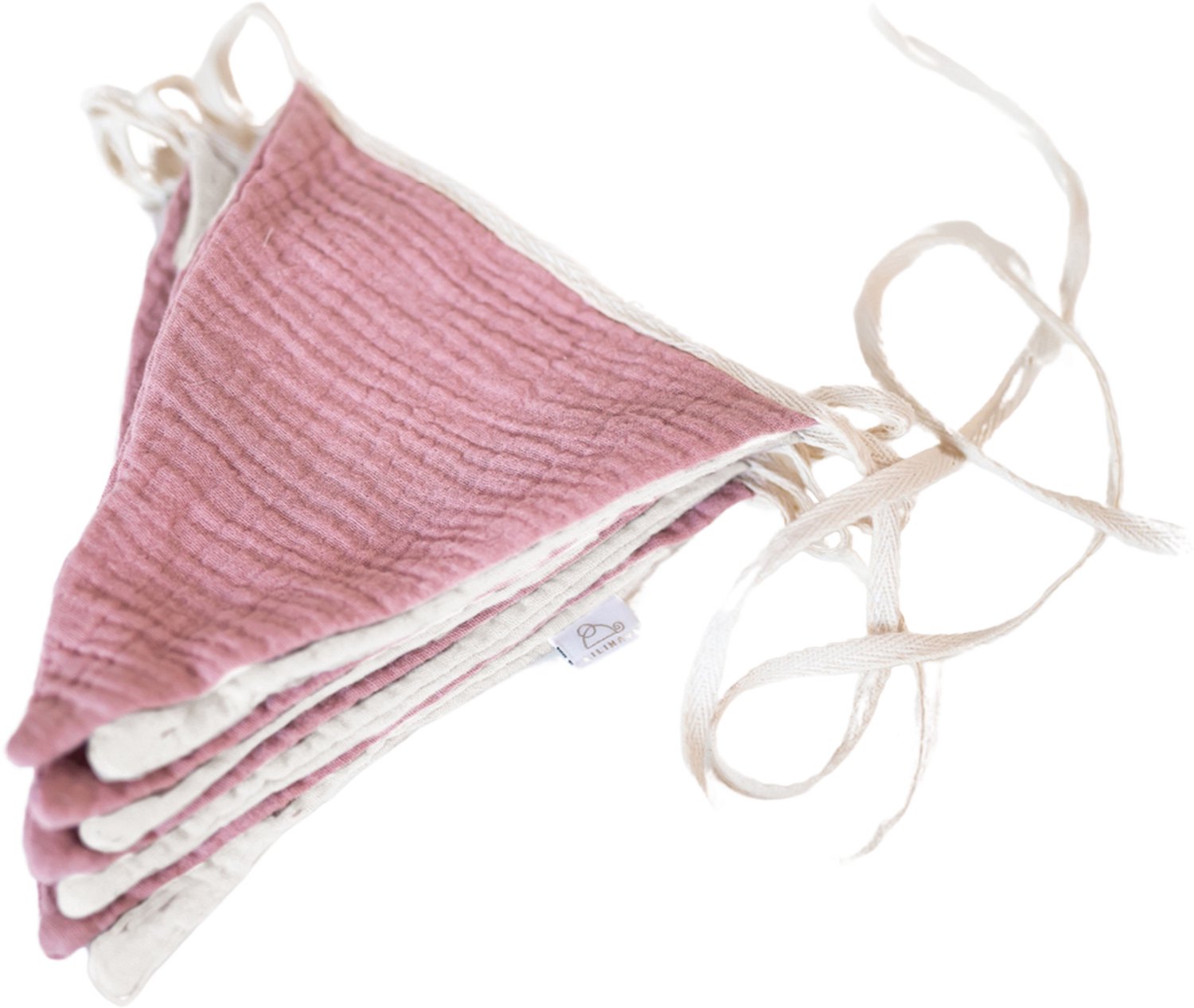 LILIMAUS Vlaggenlijn stof kinderkamer - stoffen slinger van mousseline katoen - 300 cm - roze en wit