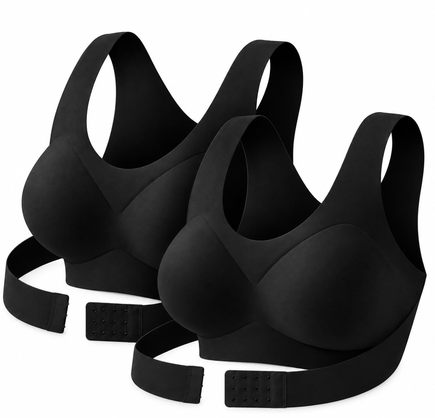 rimmo 2 Stuks Draadloze Houdingscorrigerende BH voor Dames – Naadloze Push-Up Bralette met Kruislingse Rugondersteuning en Postuurcorrectie voor Dagelijks Gebruik - Zwart
