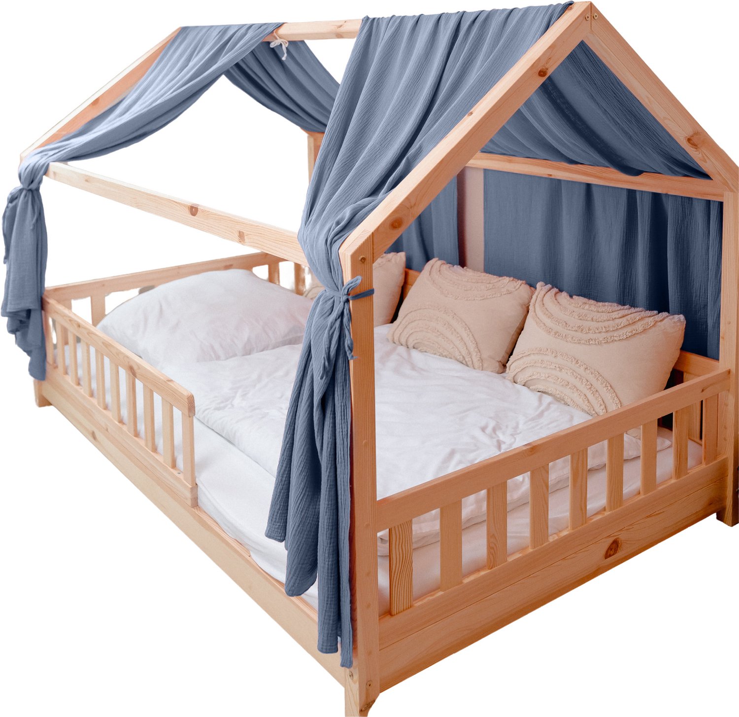 LILIMAUS Huisbed hemeltje - bedhemel voor huisbed - 67,5 x 320 cm - mousseline katoen - blauw