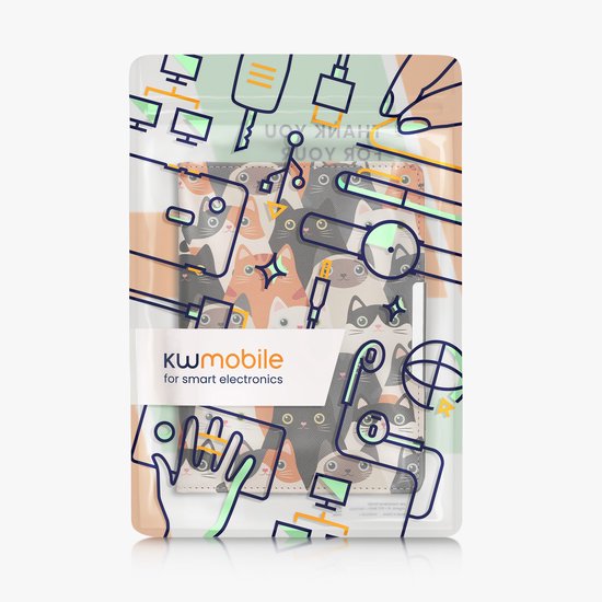kwmobile e-reader hoesje geschikt voor Kobo Aura H2O Edition 1 hoes - E reader flip case met magneetsluiting - Ereader cover - Katten design in oranje / zwart / wit — afbeelding 4