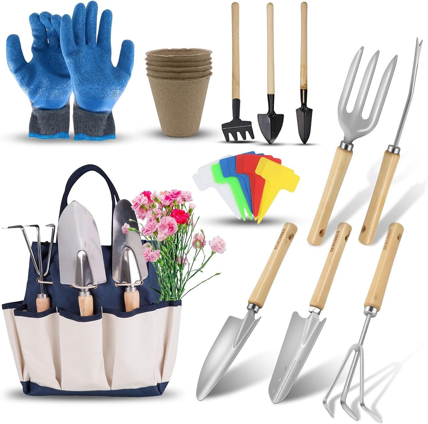 Complete Tuinset met 23 Professionele Tuinwerktools, Tuinhandschoenen en Opbergzak voor Mannen en Vrouwen
