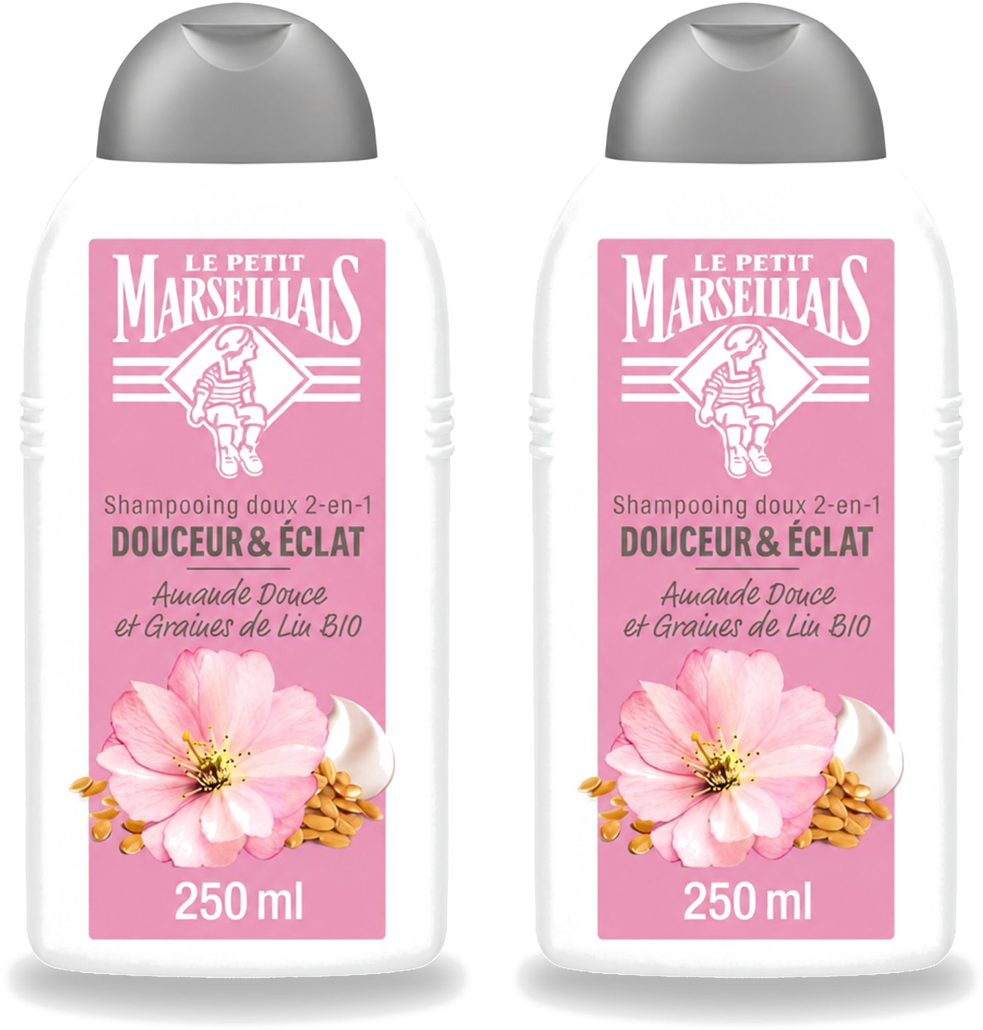 2 x Le Petit Marseillais – Shampoo – Amande Douce & Graines de Lin Bio – 250 ml - Voordeelverpakking - 2 stuks