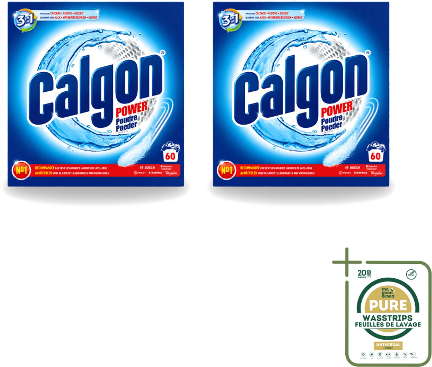 2 x Calgon – Wasmachinereiniger Poeder – 3-in-1 Power Anti-Kalk – 60 doseringen - Wasstrips - Wasmachine Reiniger - Anti-kalk Poeder - Kalkpreventie - Machine Geur Verwijderen - 3-in-1 Wasmachine Bescherming