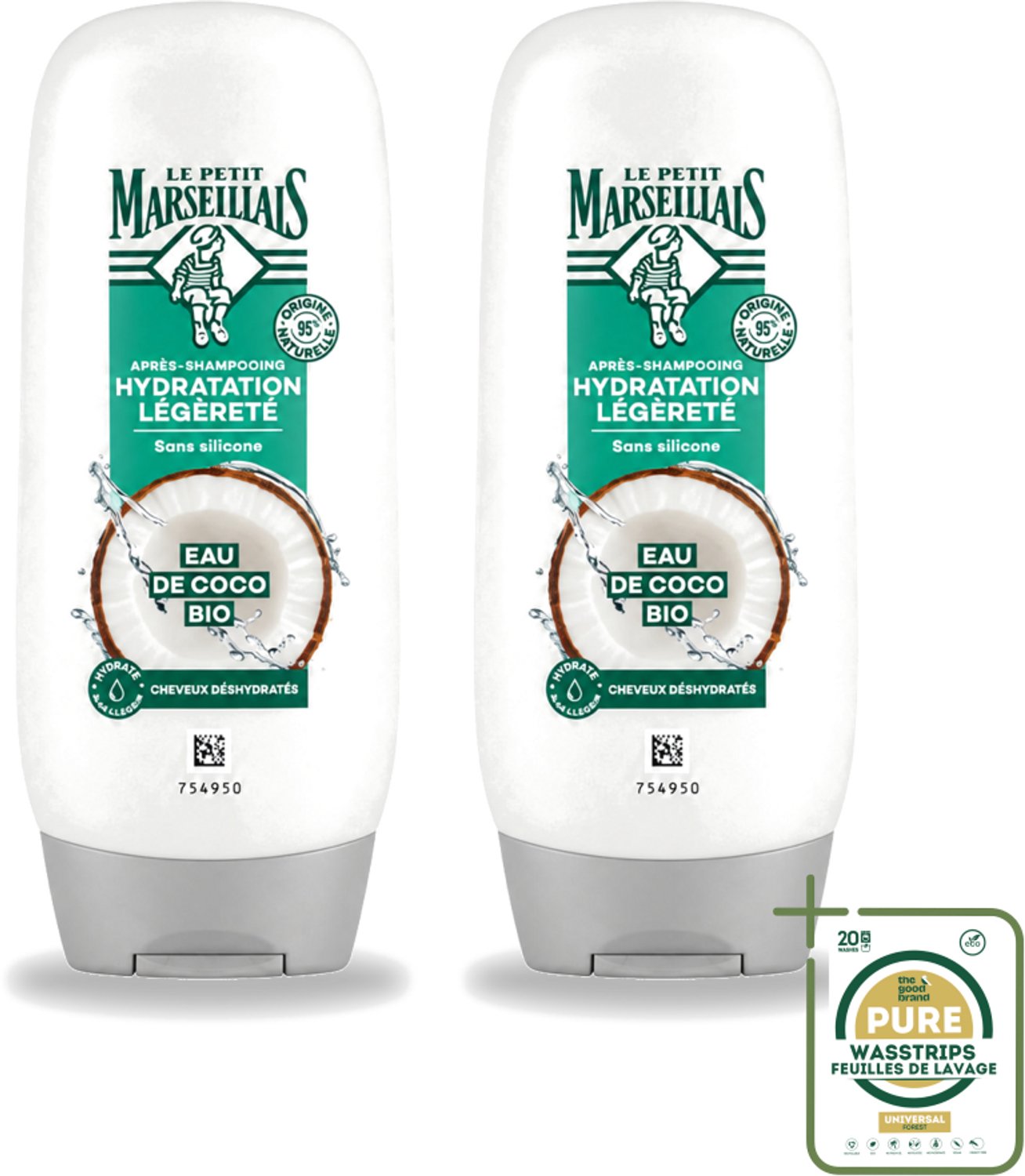 2 x Le Petit Marseillais – Conditioner – Eau de Coco Bio – 250 ml - Wasstrips - Conditioner Kokoswater - Hydraatatie Haar - Verzorging Haar - Kokosgeur - Natuurlijke Verzorging