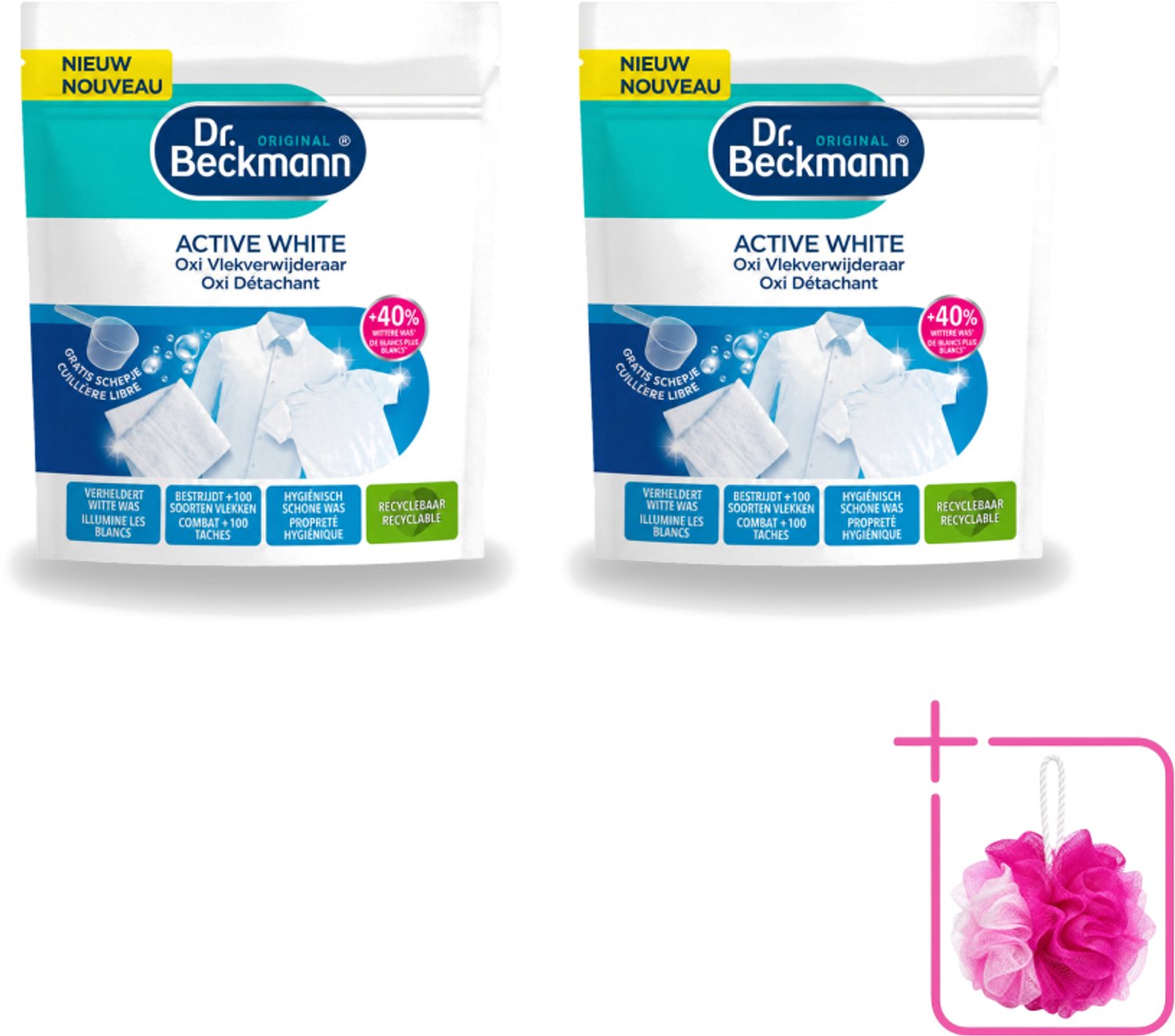 2 x Dr. Beckmann – Active White Oxi – Witte Was Poeder – 400 g - Bulkverpakking - Wasmiddel - Douchemop - Vlekverwijderaar