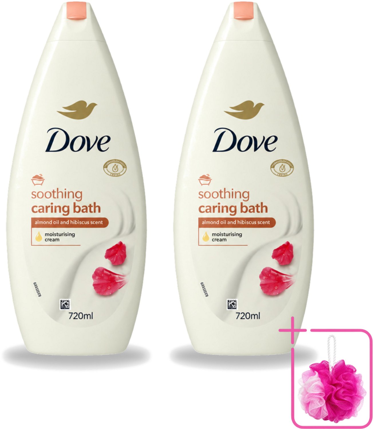 2 x Dove – Badcrème – Soothing Almond Oil & Hibiscus – 720 ml - Bulkverpakking - Douchegel - Douchemop - Huidverzorging