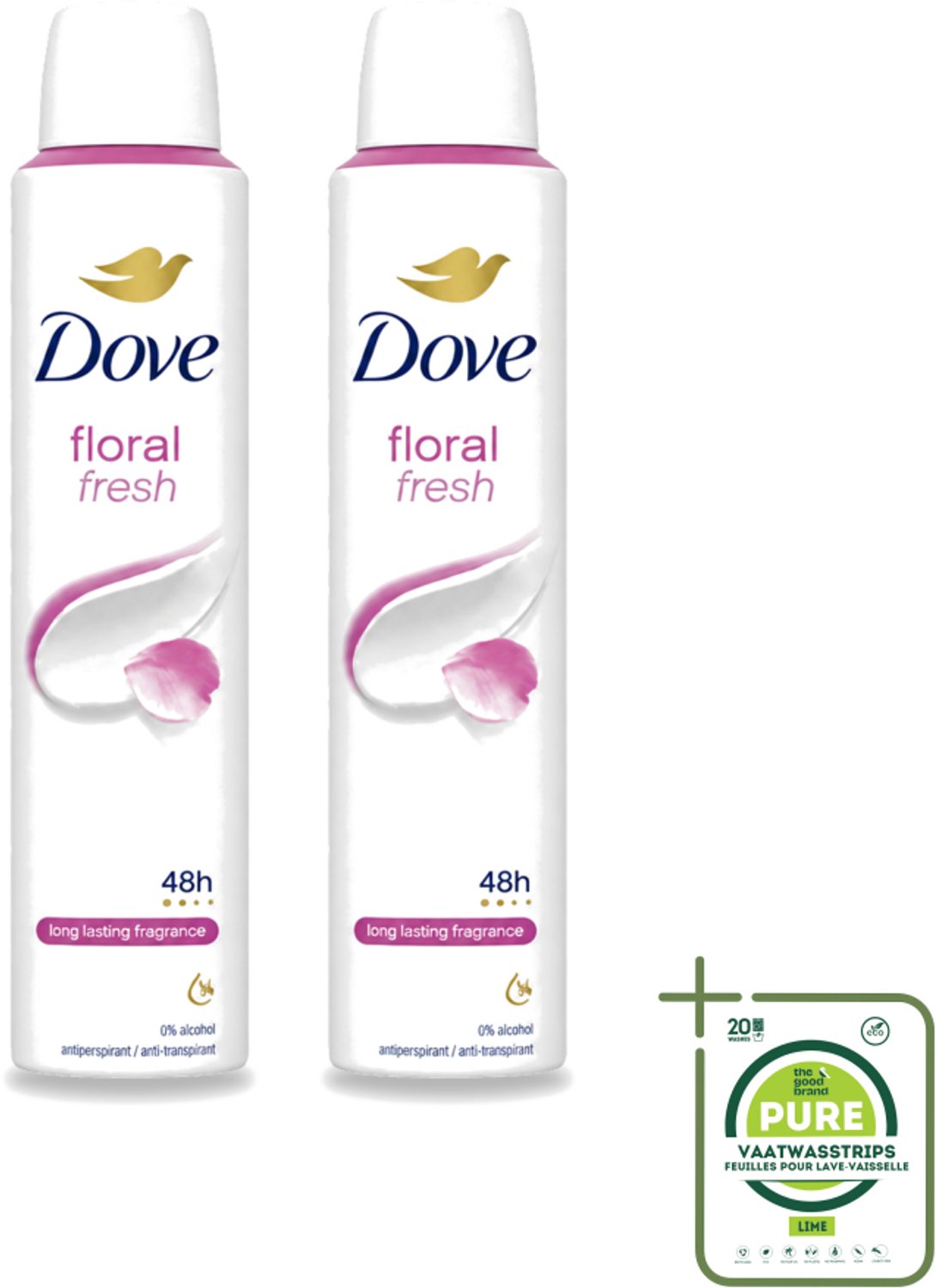 2 x Dove – Deodorant Spray – Floral Fresh – 200 ml - Grootverpakking - Vaatwasstrips - Anti-transpirant Spray - Zweetvermindering - Geur - Bloemige Geur - Geurvermindering