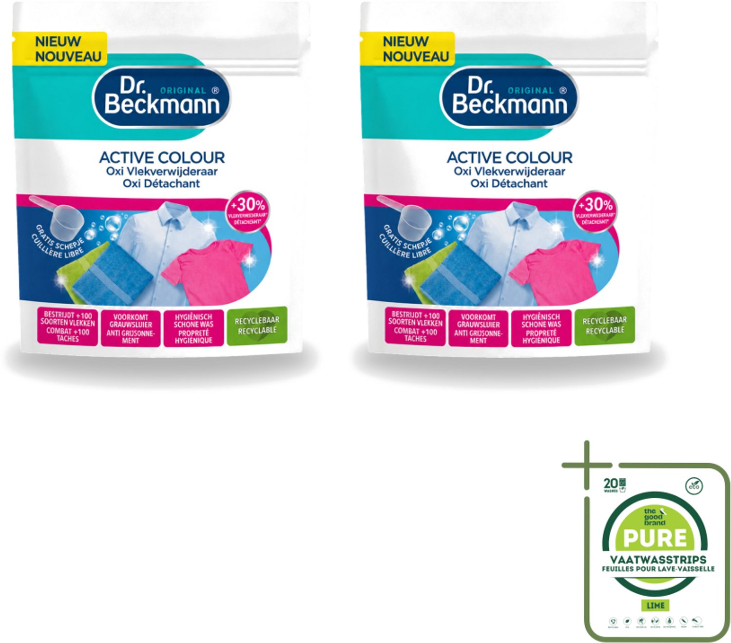 2 x Dr. Beckmann – Active Colour Oxi – Vlekverwijderaar – 400 g - Grootverpakking - Vaatwasstrips - Vlekverwijdering - Kleurbehoud - Oxi Poeder - Wasmiddel - Wasmachine