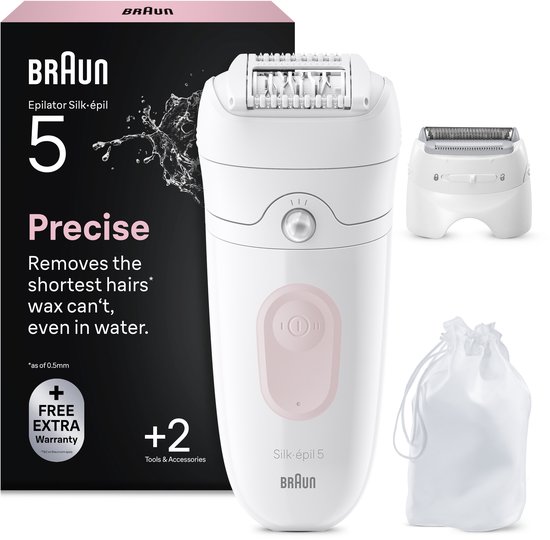 Braun Silk·épil 5 5-041 - Wet&Dry Epilator - Eenvoudige Haarverwijdering - Langdurig Gladde Huid - Ladyshave Scheerkop en Trimmerkam