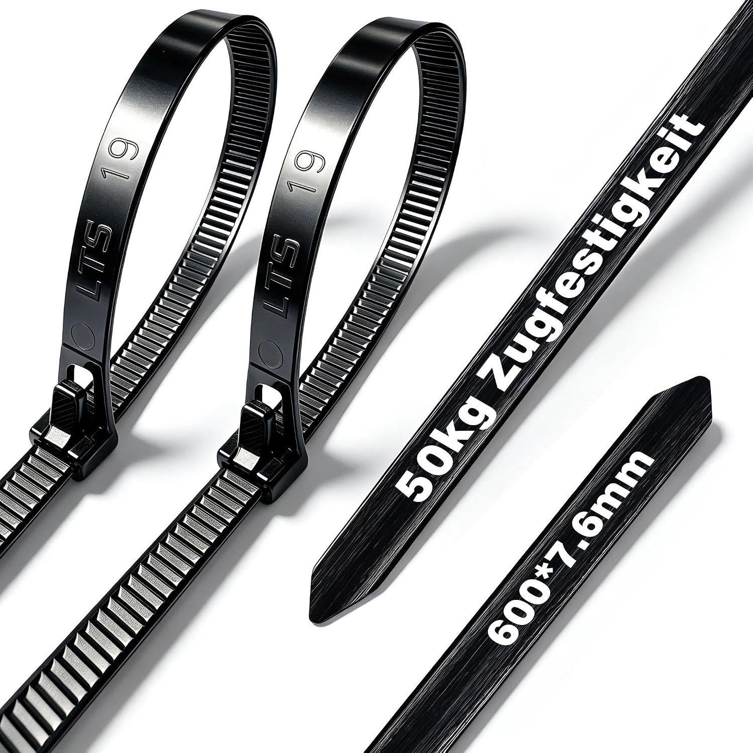 Duurzame Herbruikbare Kabelbinders in Zwart, 300-600mm x 7.6mm, UV-bestendig Nylon voor Kabelbeheer en Tuinprojecten (20 Stuks)