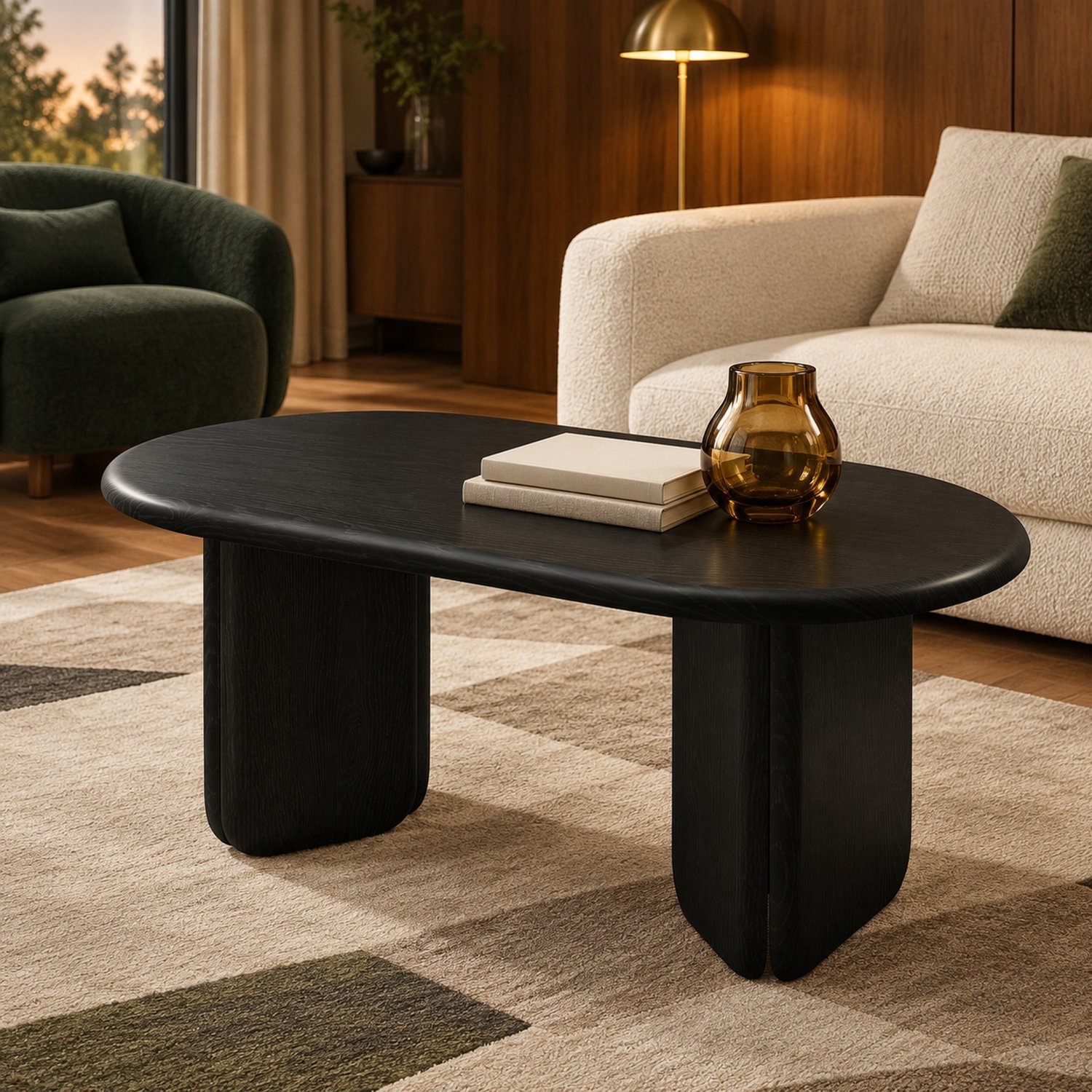 CHICFURN Salontafel - Ovaal - 40 kg draagvermogen - Afgeronde poten - Zwart