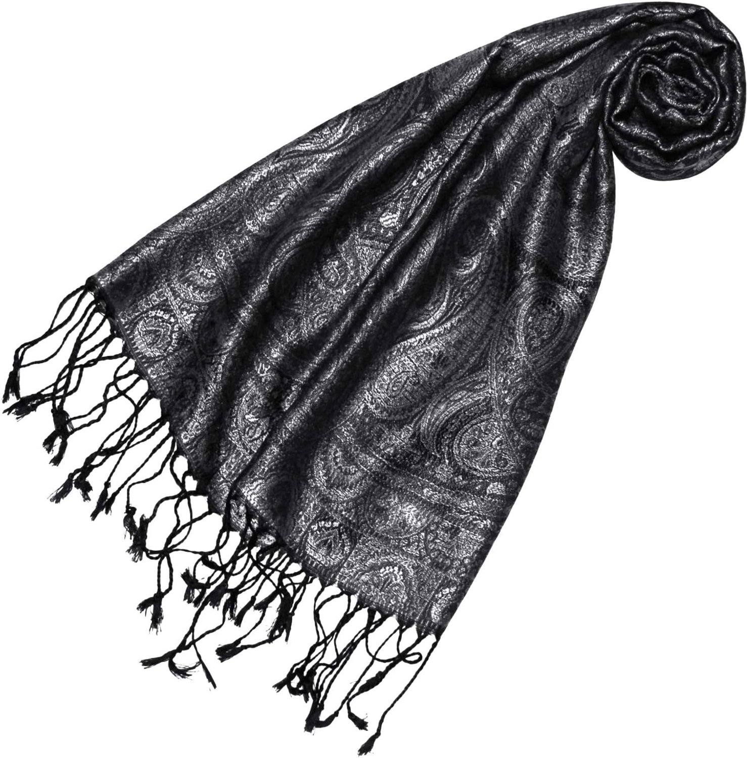 Luxe Zijden Sjaal Dames - Elegant Paisley Patroon - Grijs Zwart
