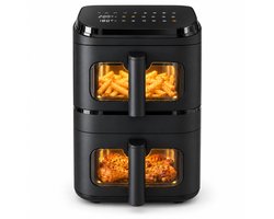 Vivid Green Dubbele Airfryer Verticaal – 9L – 2 Lades – Dual Zone met SYNC – Kijkvenster – 2500W – PFAS-vrij – Zwart