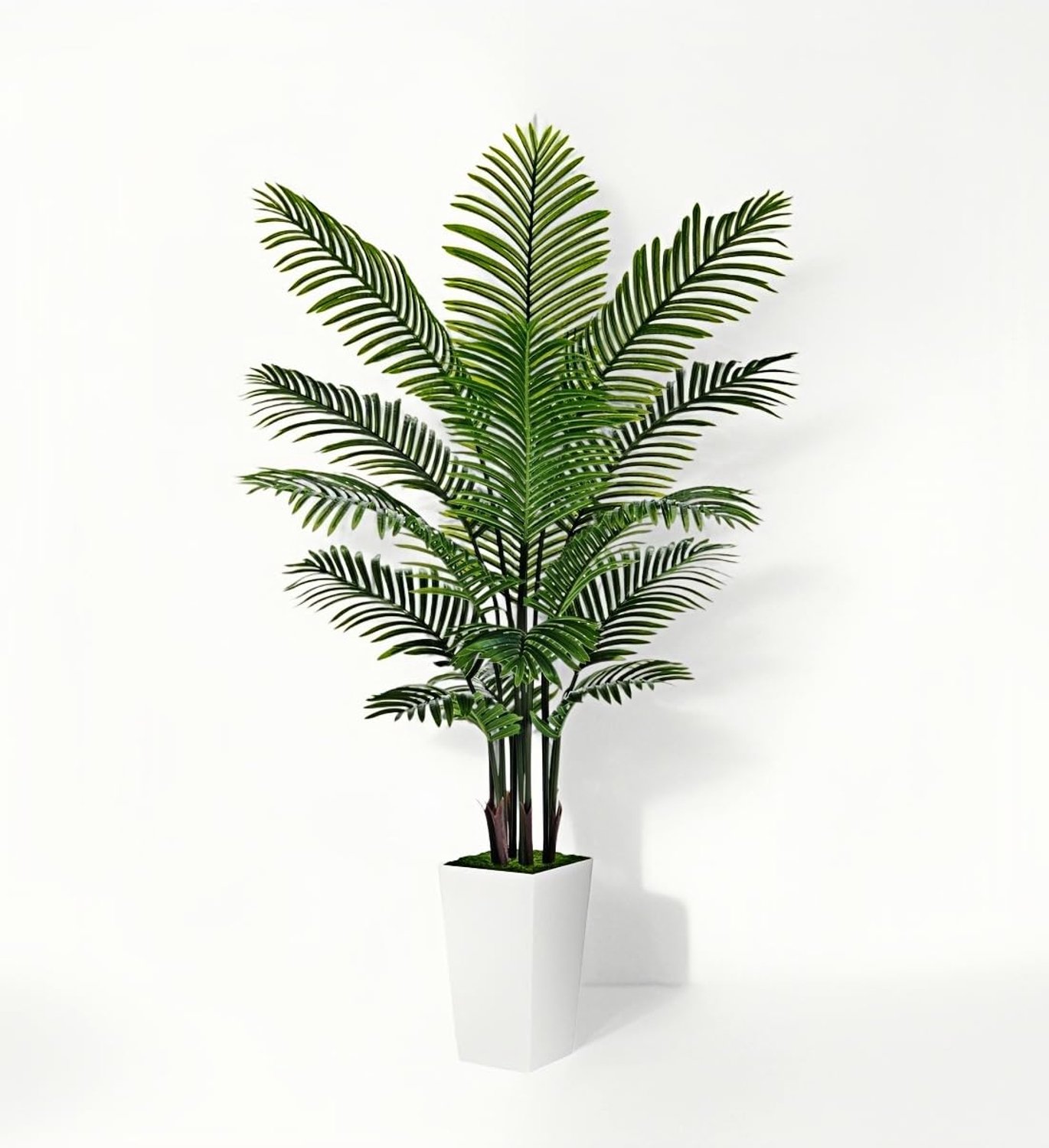 Danky Kunst Areca Palmboom Set van 2 - 180 cm Hoog - Realistisch Zijde & PE - Met Witte Vierkante Pot