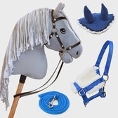 Hobby Horse Land- Silver Moon Grijs Paard - Maat A3- Met Zwart Halster, Hoofdstel en Vliegenkap