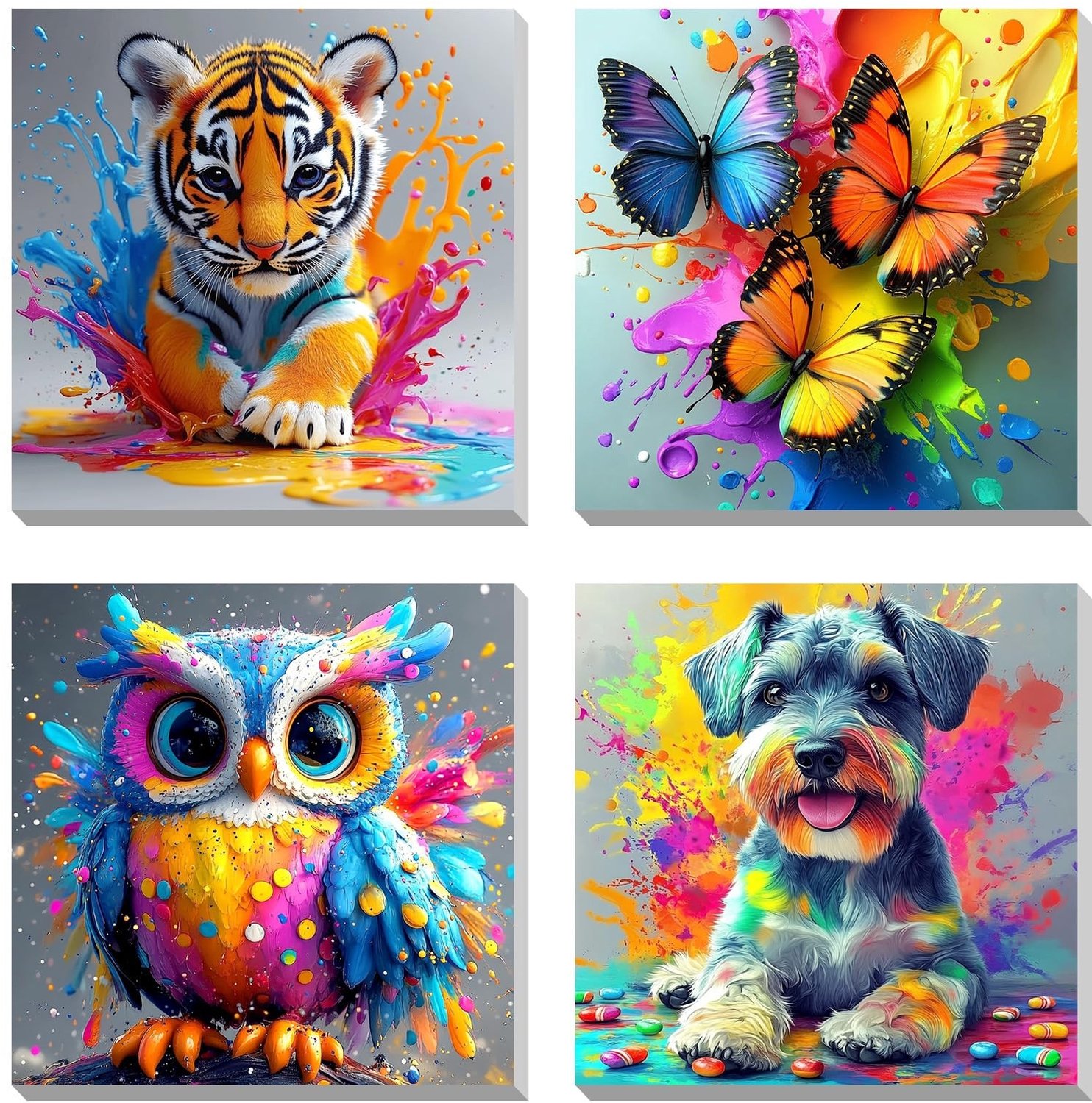 4 Pack Verf op Nummers Kits met Kleurrijke Dieren