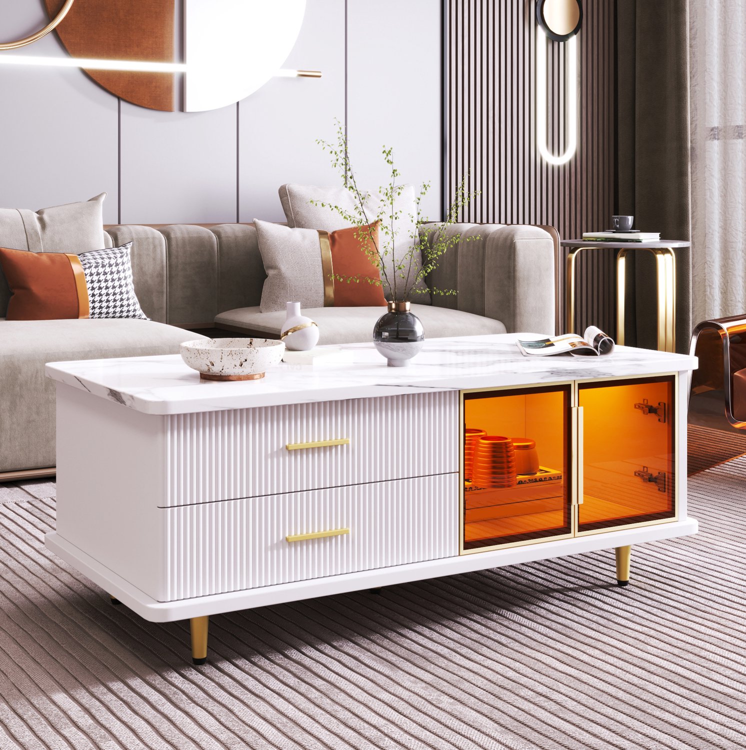 CHICFURN Salontafel - LED-verlichting - 2 lades en 2 deuren - Wit