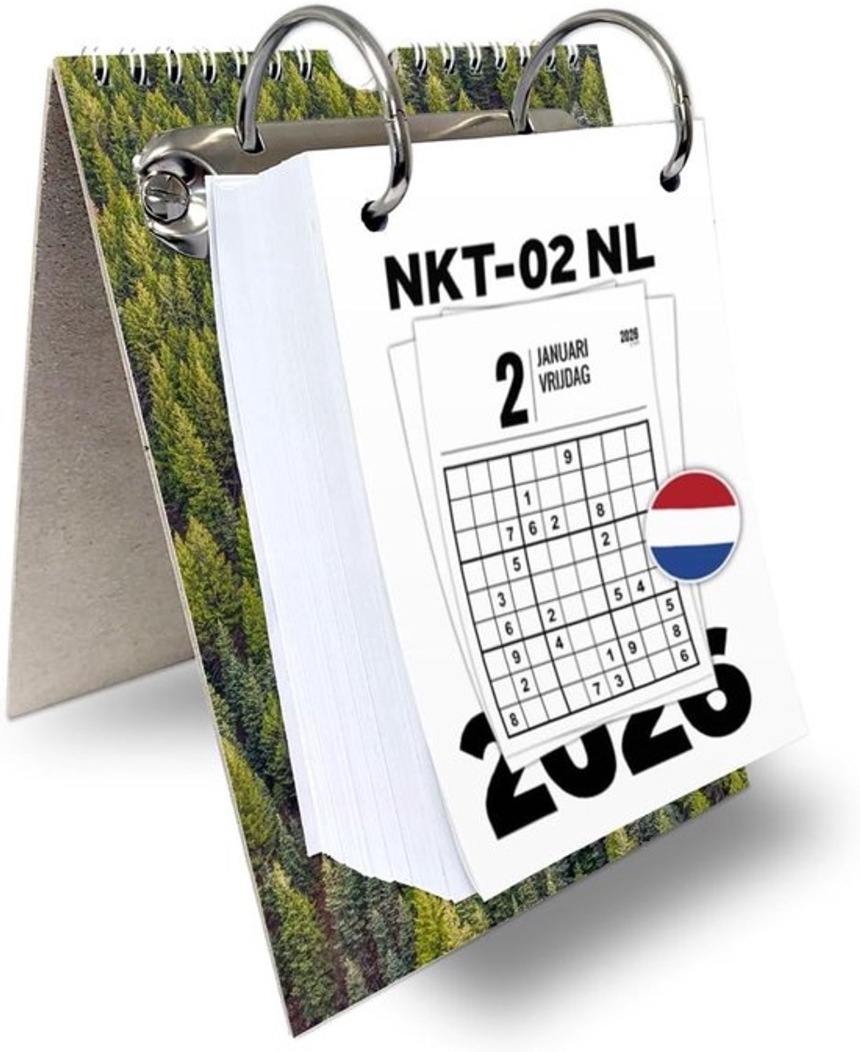 Dagkalender 2026 | Bureau- en prikbordkalender | Met naamdagen en Sudoku