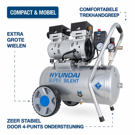 Hyundai 750 Watt Silent Compressor 24 Liter – 8 Bar, Olievrij en 59 dB(A) | SAC55752 — afbeelding 4