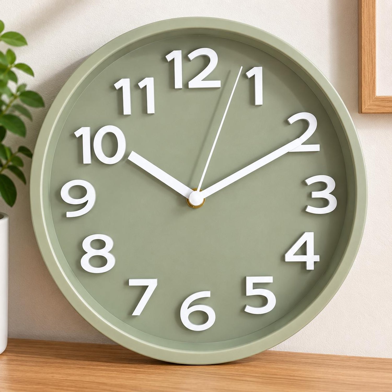 Wandklok Rond – Moderne Analoge Klok – Groen met Witte Cijfers – Minimalistisch Design