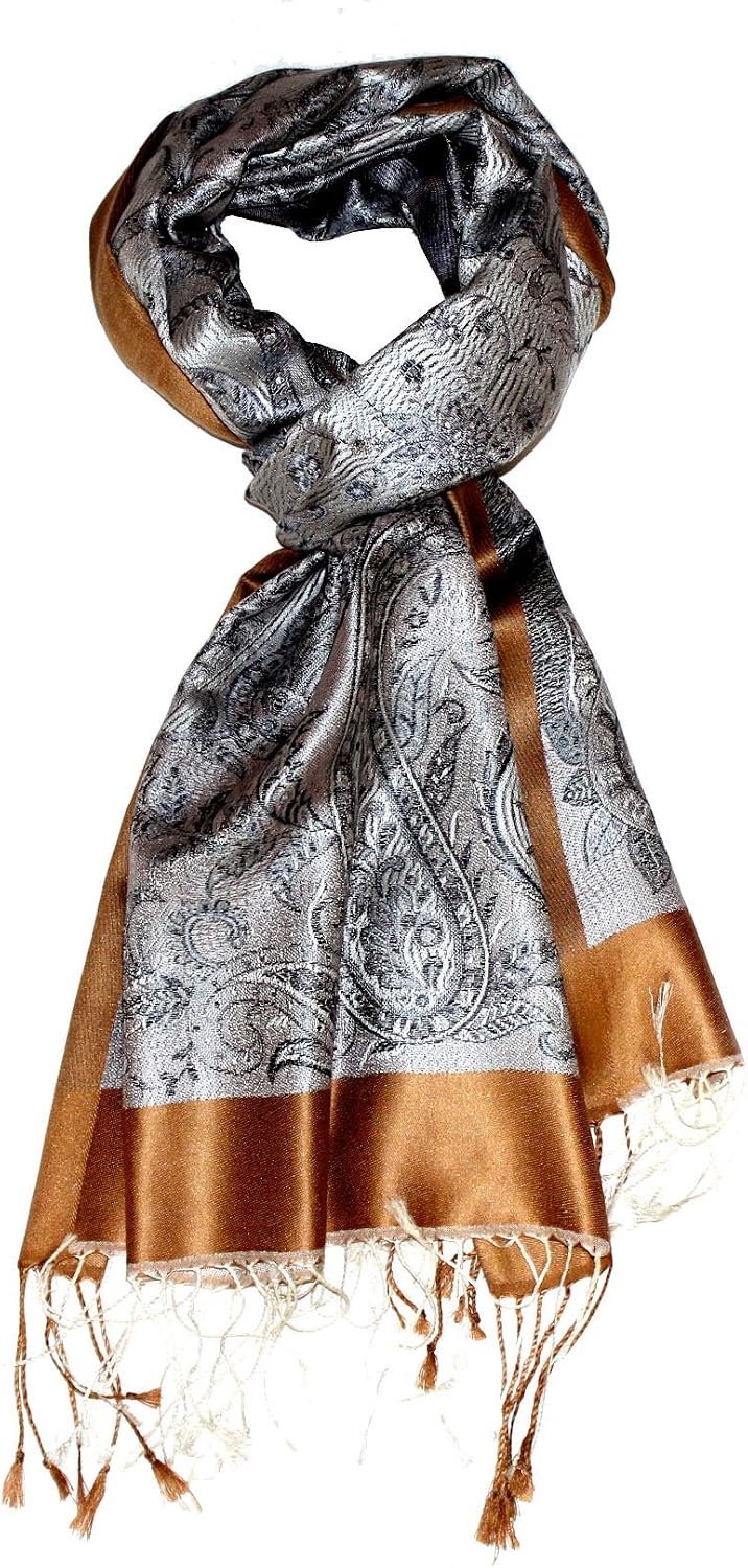 Luxe Zijden Sjaal Heren - 100% Zijde, Paisley Patroon, Grijs/Goud