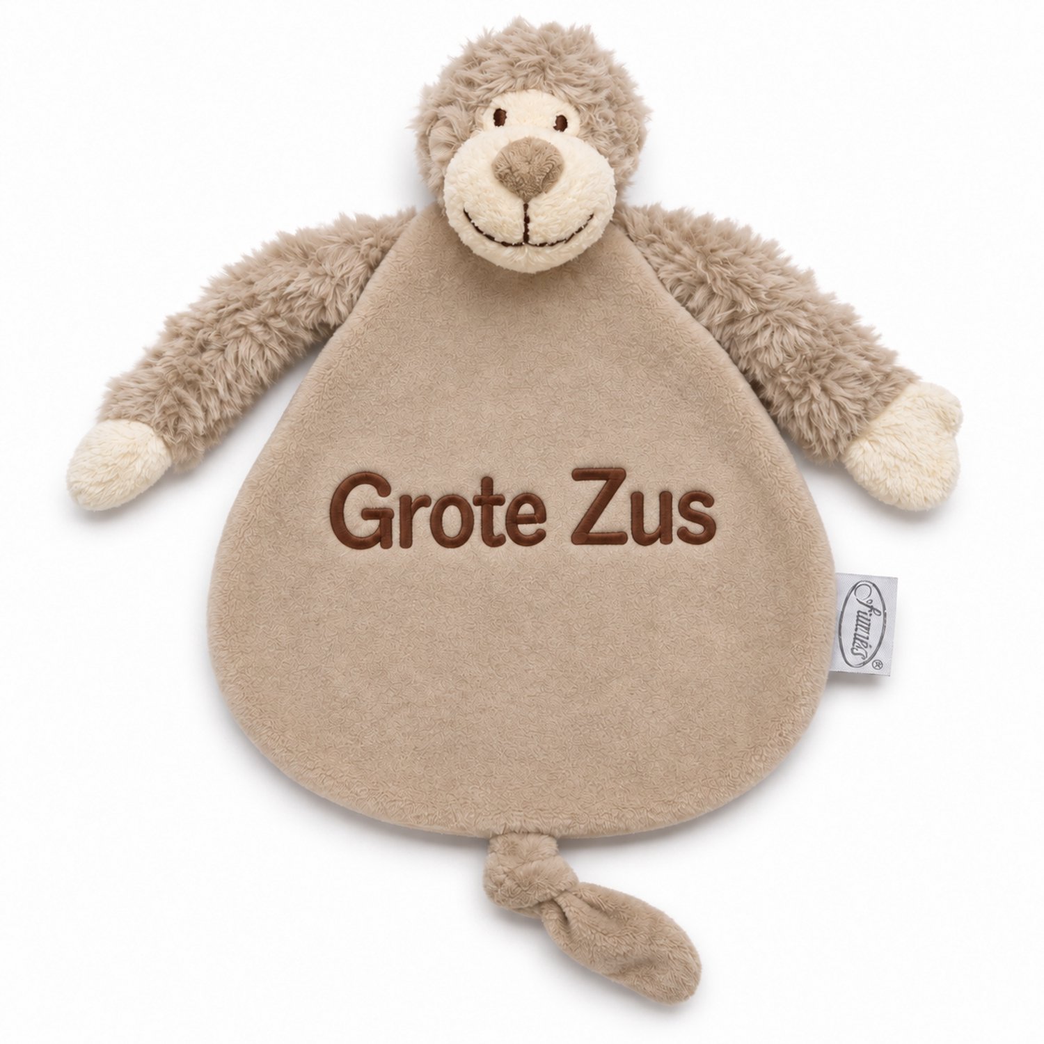 Knuffel Grote Zus – Knuffeldoekje Grote Zus – Zwangerschapsaankondiging – Aankondiging Baby – Cadeau Grote Zus – Beige / bruine Aap – Grote Zus