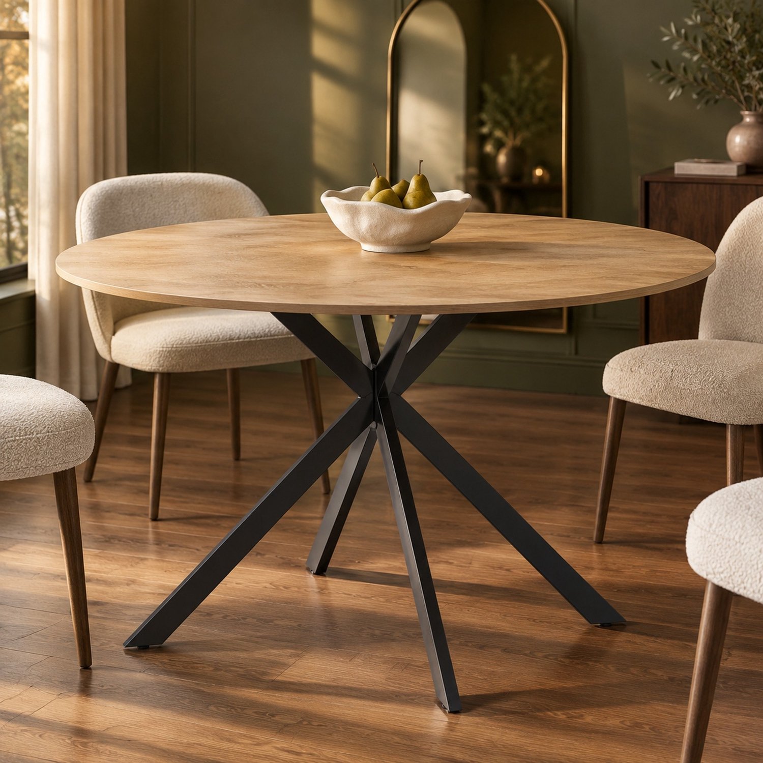 CHICFURN Eettafel - 4 personen - Stabiele basis - X-poot - Eikenkleur
