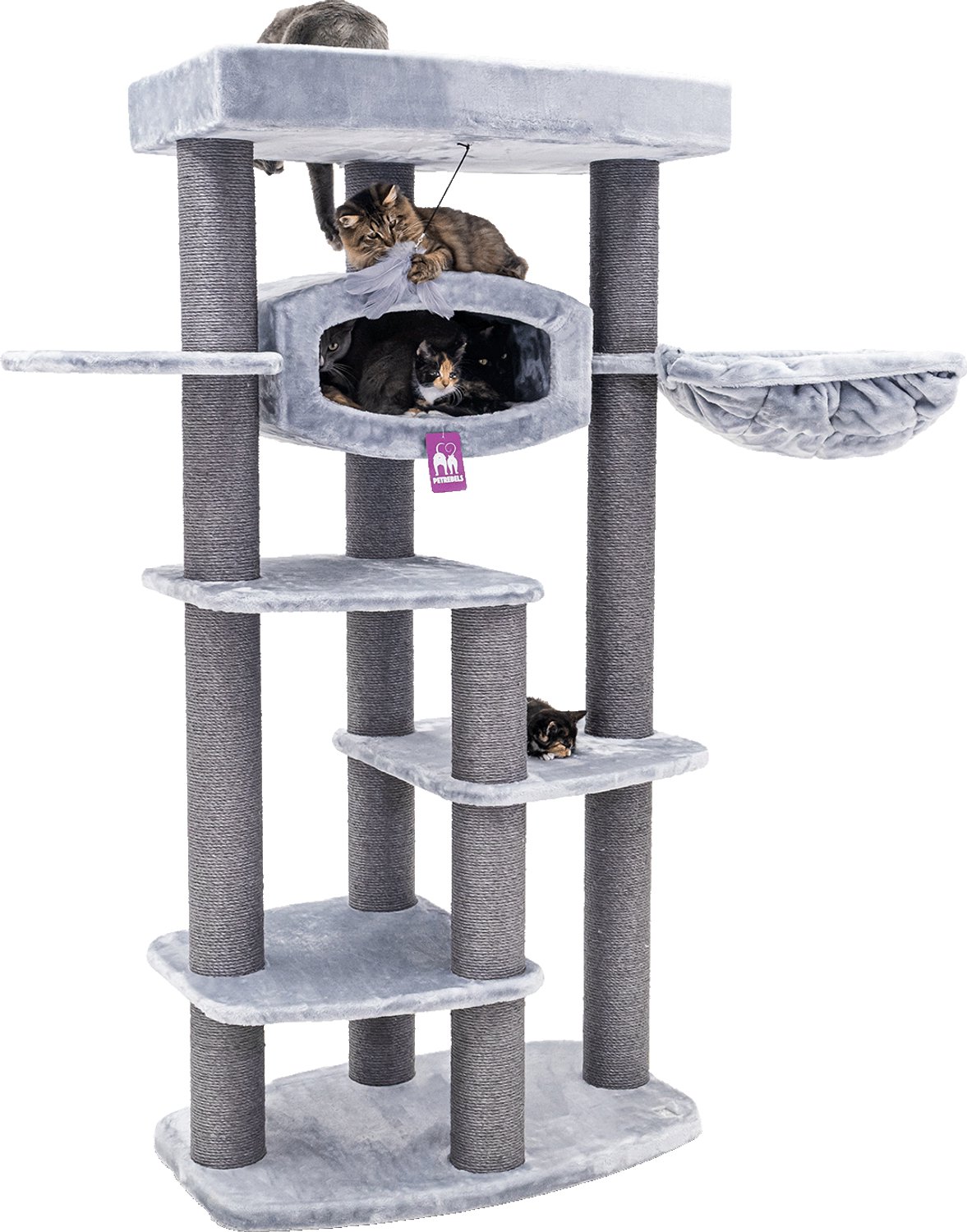Petrebels Drive 179 Krabpaal - Grijs - Design Kattenmeubel - 12 cm Dikke Stammen - Uitwasbare hangmat