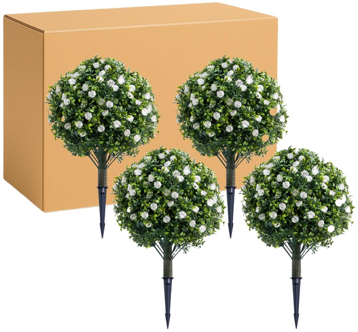 Danky - Kunstmatige topiarybomen met grondpen - Wit - 60 x 40 cm - 4 stuks