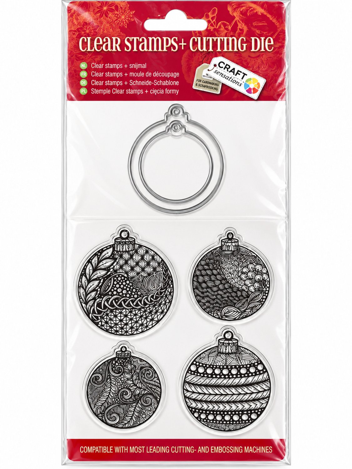Craft Sensations Clear Stamps + Snijmal Embossing kerstballen