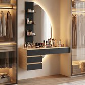 Devoko Zwevende Kaptafel met Spiegel en Siliconen LED-lichtstrip – 3 Lichtkleuren – 4 Laden en 3 Open Opbergvakken – 106 × 40 × 143 cm – Zwart
